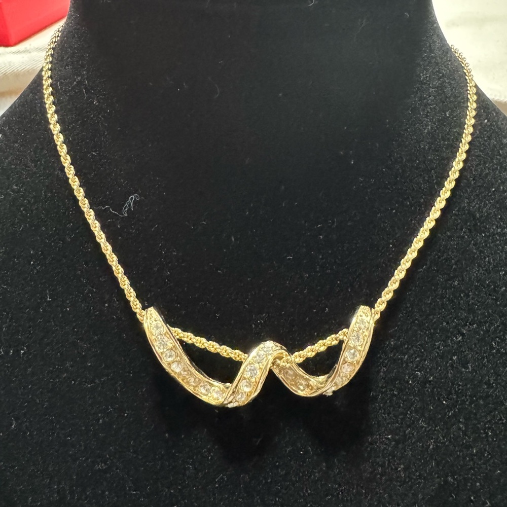 Givenchy Gold-Tone Twisted Wave Necklace with Crystal Detailing